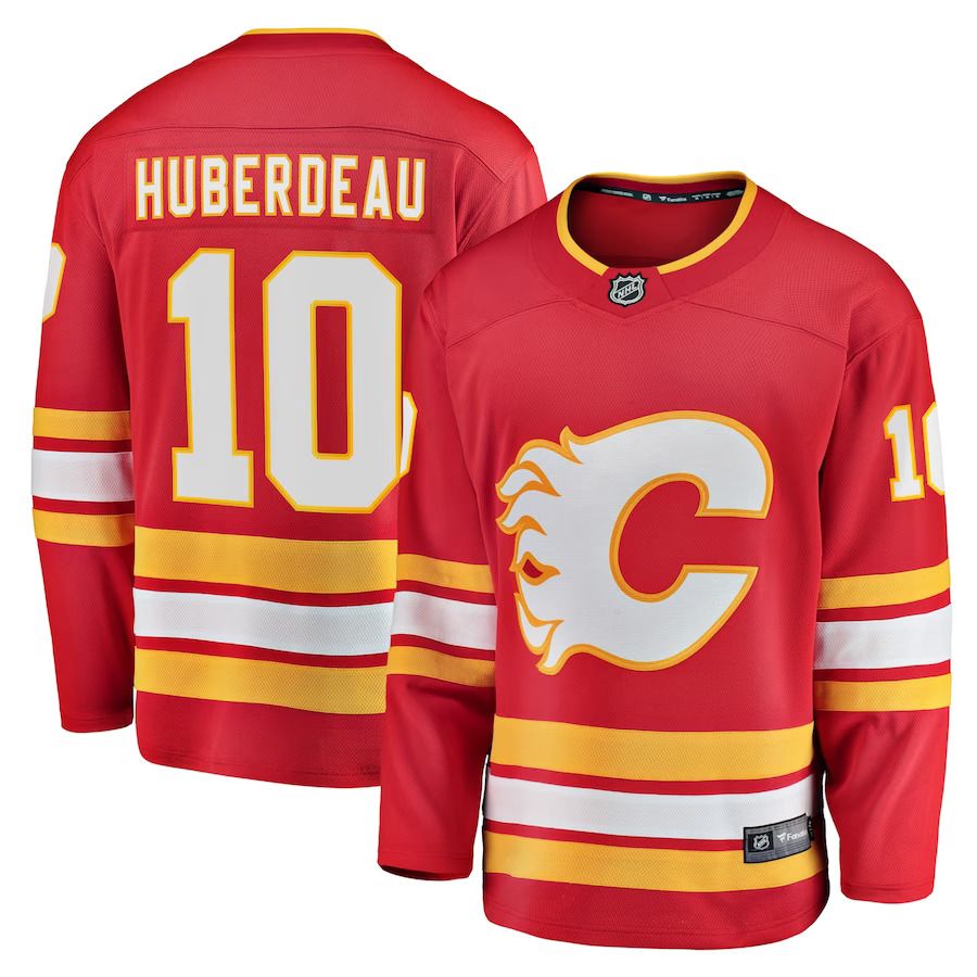 Men Calgary Flames 10 Jonathan Huberdeau Fanatics Branded Red Home Breakaway Player NHL Jersey